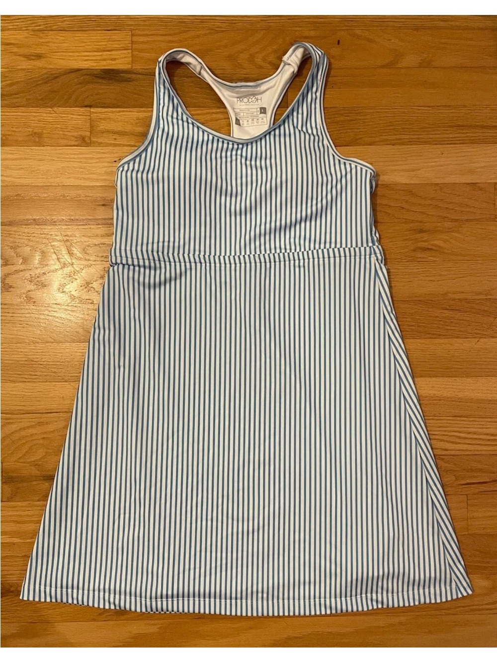 Prodoh Sleeveless Court To Port Tennis Dress Swim White Blue Stripe UPF50+ Large